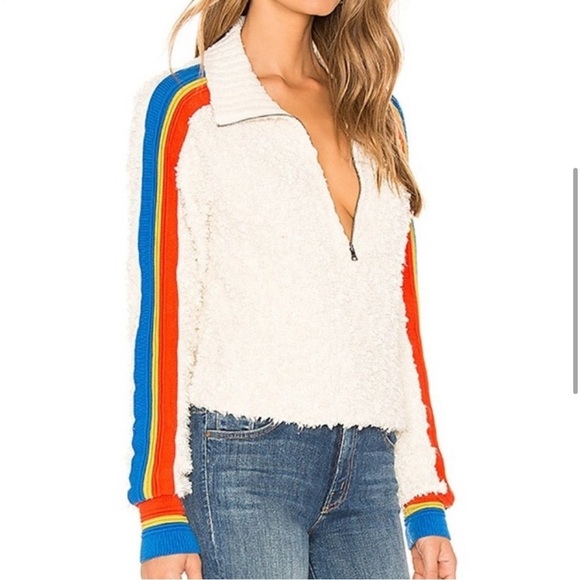 Free People Marshmallow Striped Mock Neck Pullover 1/2 Zip Rainbow Beige XS - Picture 3 of 11